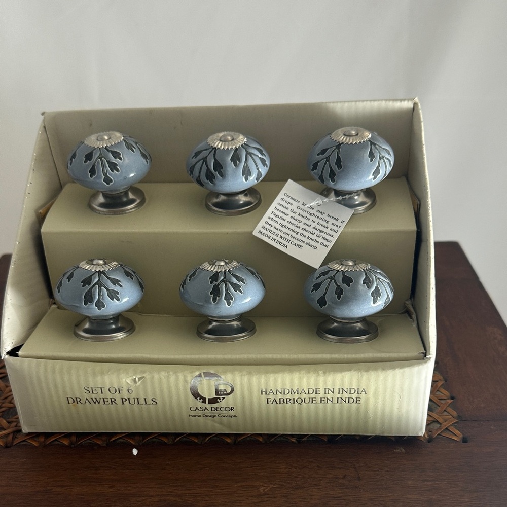 Blue and Silver Decorative Knobs - Set of 6